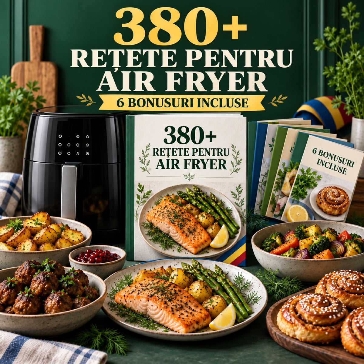 380+ Rețete pentru Air Fryer – 6 bonusuri incluse